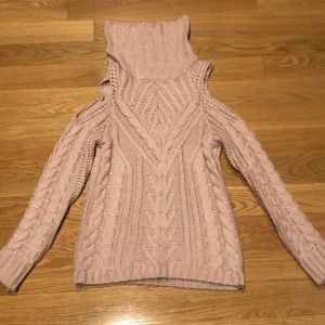 Knitted, Cold-Shoulder, Cowl Neck Sweater